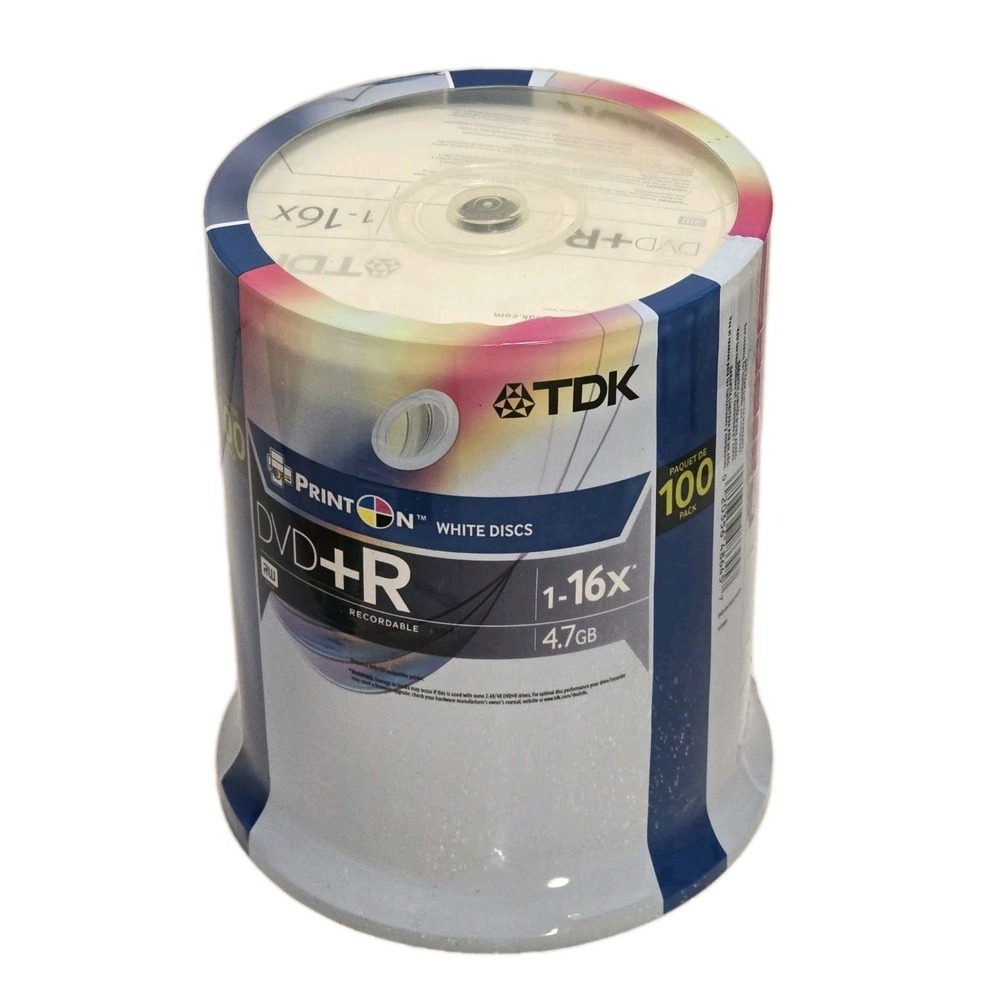 TDK DVD+R 100 Pack 4.7GB 1–16X Printable Discs NEW SEALED |‎ Retro Tech 📀